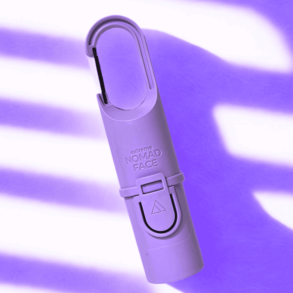 Nomad Face en su versión Purple Amethyst, protector solar todo terreno diseñado para deportistas y usuarios activos.